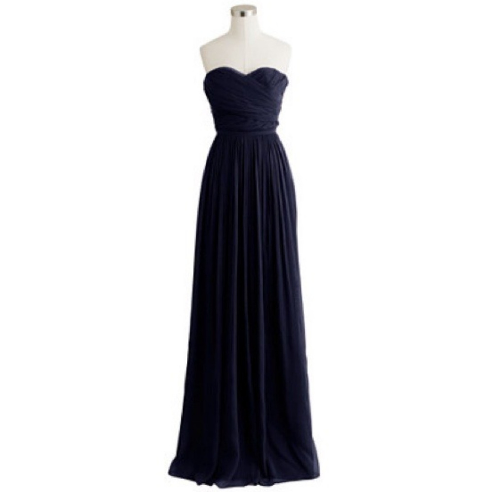 J CREW Arabelle Long Dress in Silk Chiffon 2P NAVY